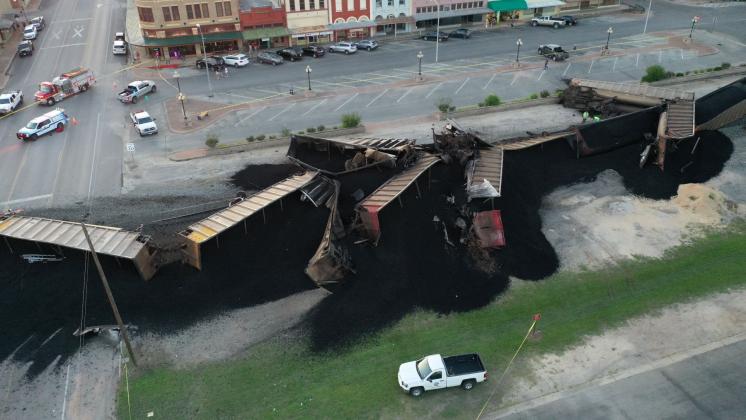 An aerial photo of downtown Shiner Friday.