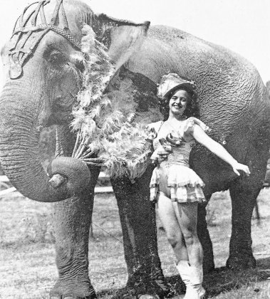 Norma Davenport with “Jennie,” the talking elephant