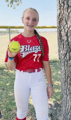 Kallie Kupka with her home-run ball from earlier this month. Photo courtesy of Texas Blaze Coastal.