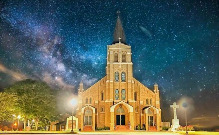 St. Joseph's Catholic Church at night in Moulton, as only few have seen it.
