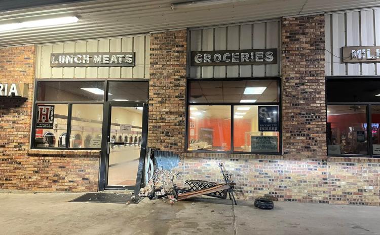Damages didn't appear too terribly bad at Hoffer's Drive In Grocery on Sunday night. Unless you happen to be a bench, in which case, we're terribly sorry for your loss.