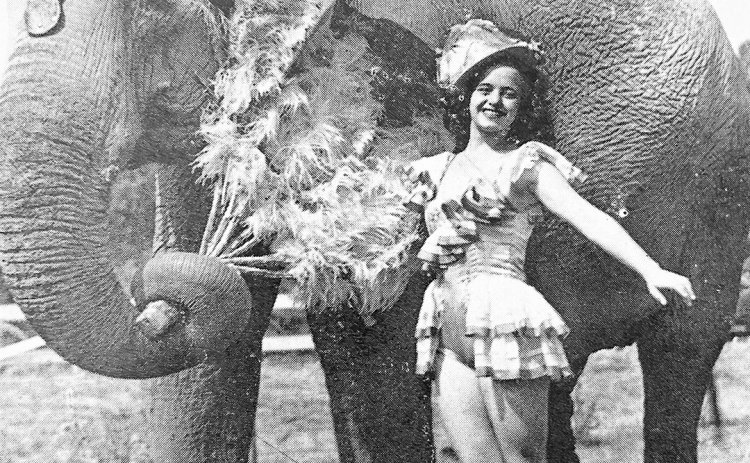 Norma Davenport with “Jennie,” the talking elephant